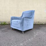 Cocktail armchair in sky blue velvet 1960s