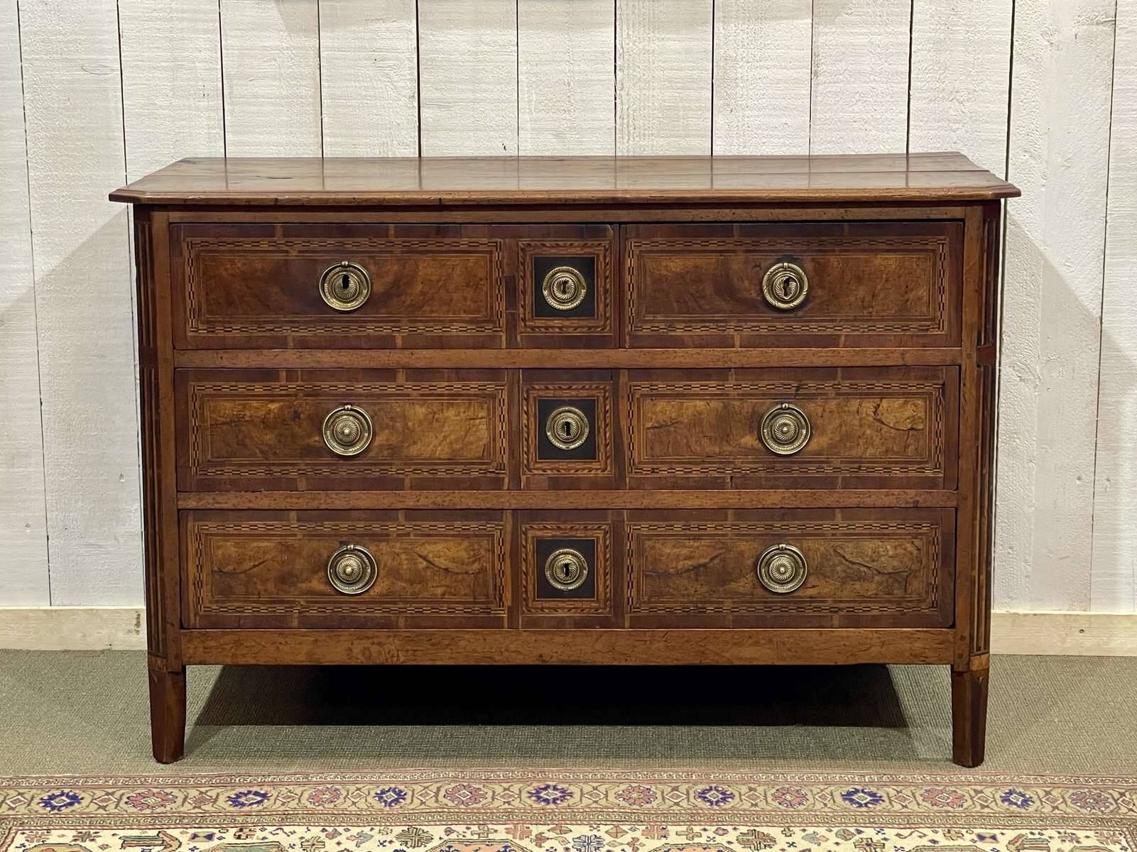 Louis XVI period chest of drawers in walnut, oak and fir, 18th century