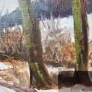 Vintage Winter Landscape with Birch Trees Oil Painting