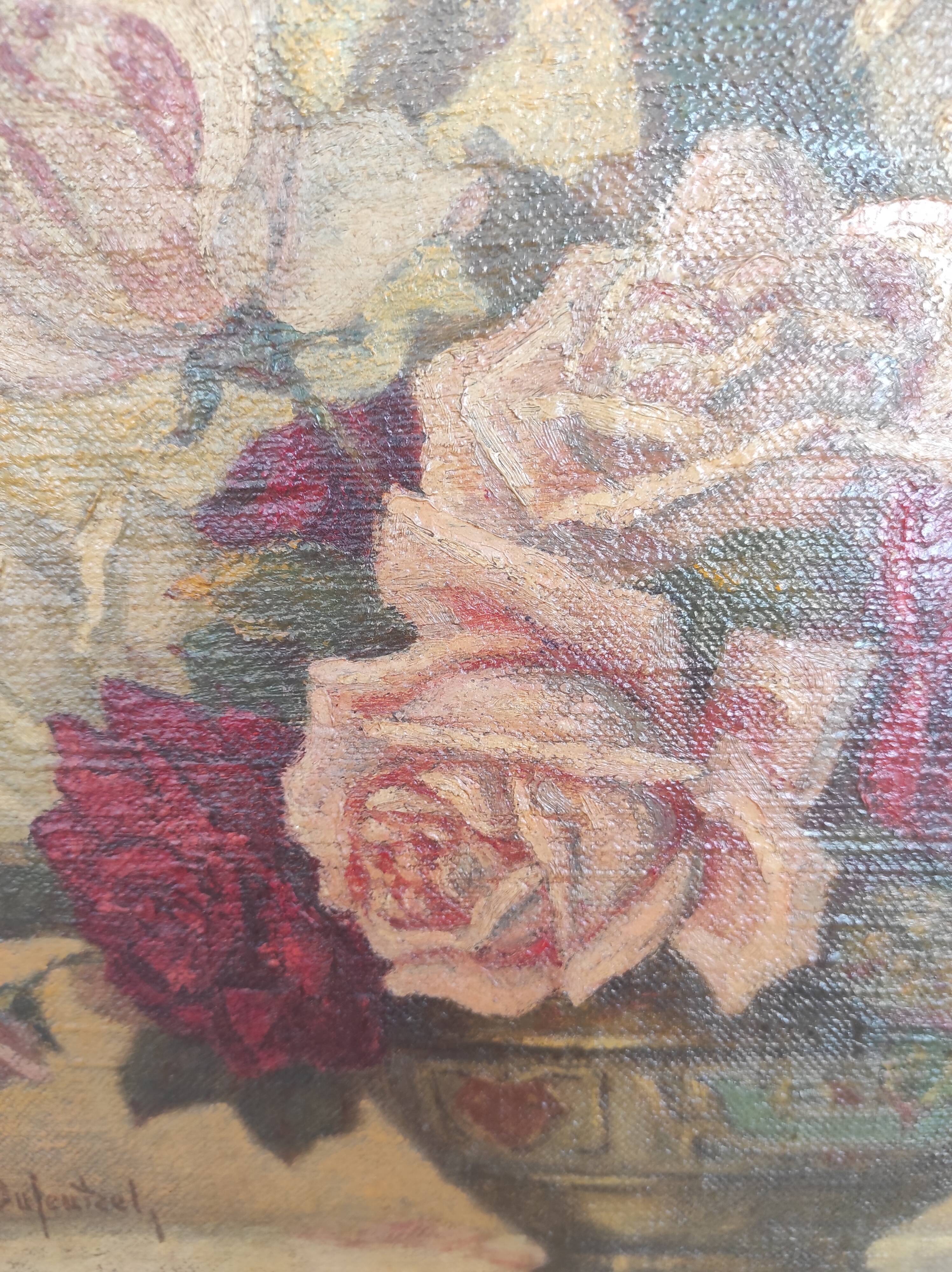Painting on linen bouquet of flowers