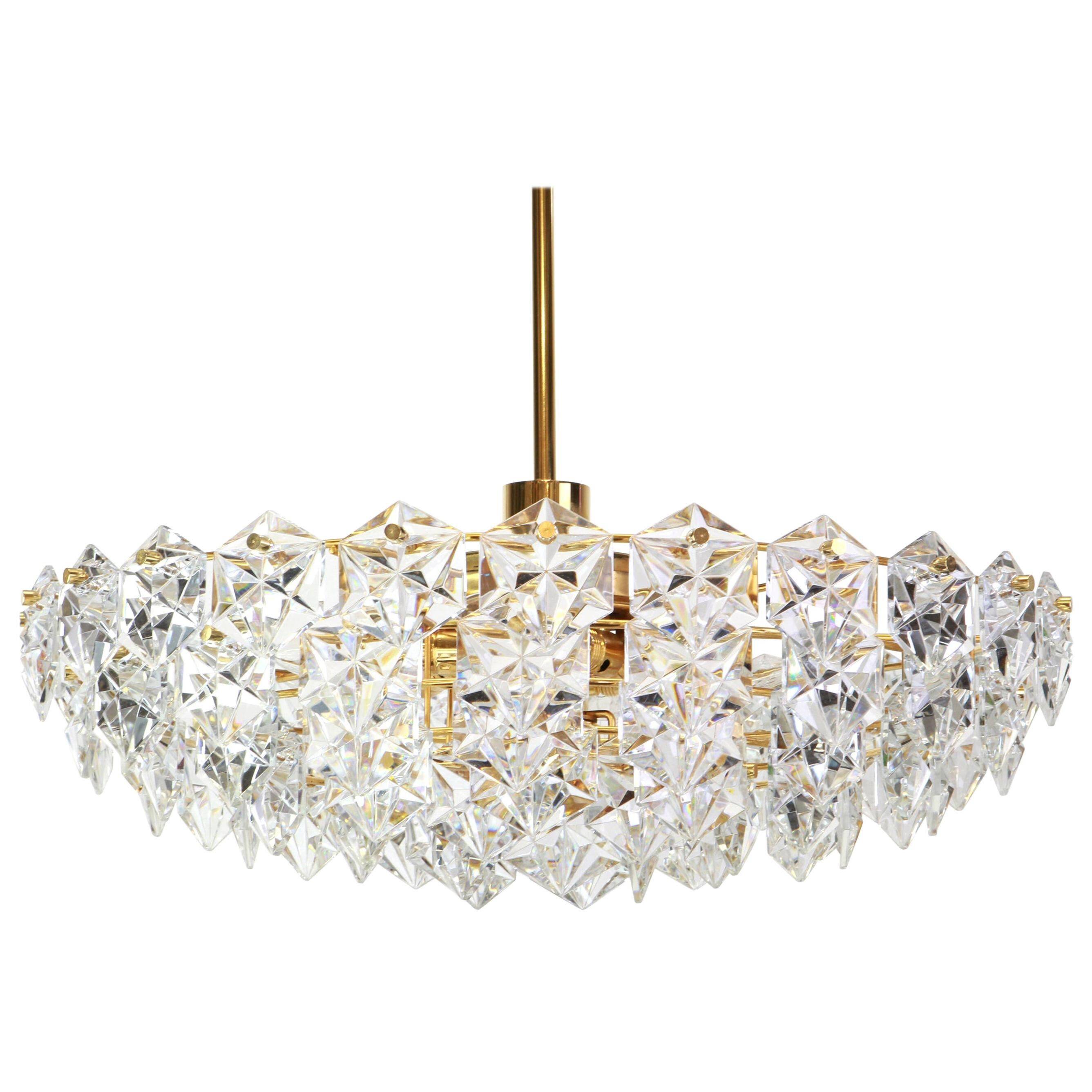 Chandelier, brass and crystal glass by Kinkeldey, Germany, 1970s.