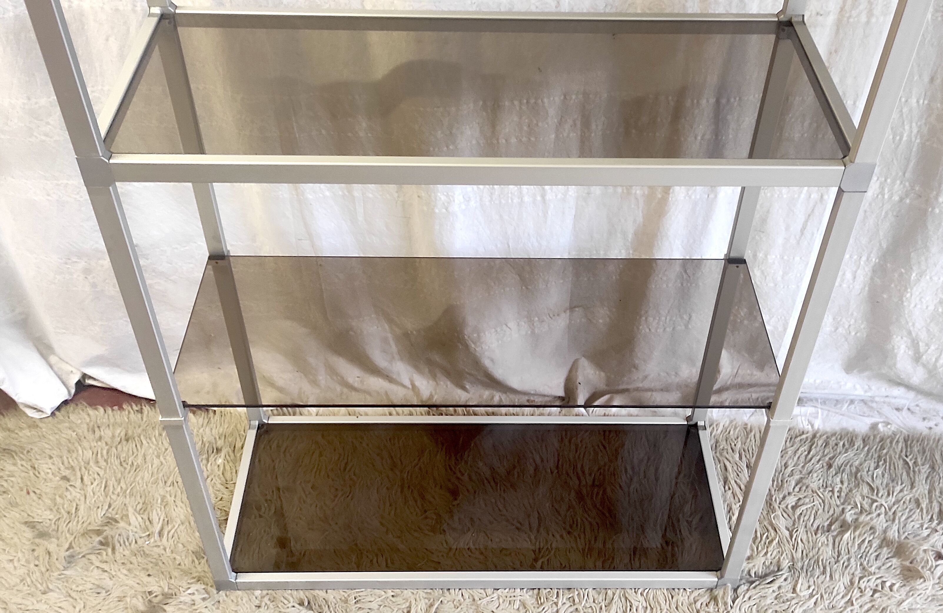 Design shelf in aluminum and smoked glass 70s/80s
