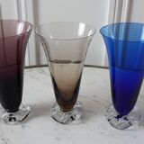 Set of 3 glasses with feet flowers design 60s-70s