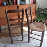 Set of 6 wooden chairs and 50s straw