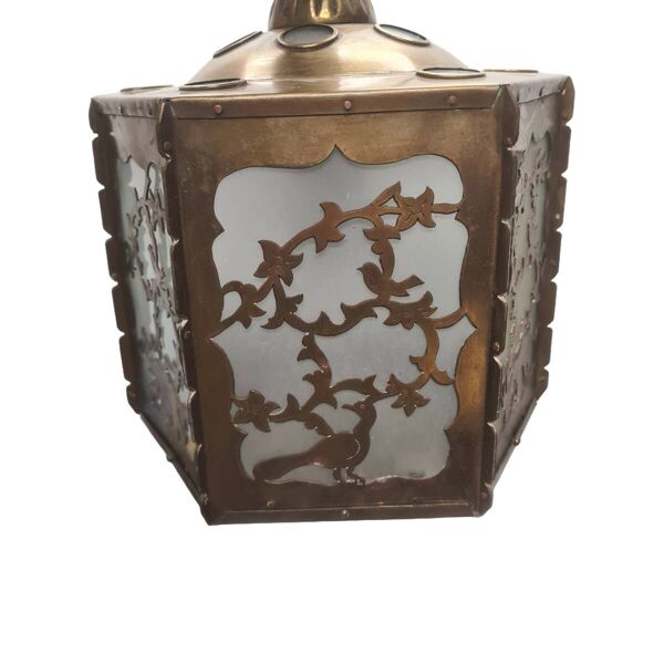 Lampe à suspension antique en laiton scié ajouré, début des années 1900