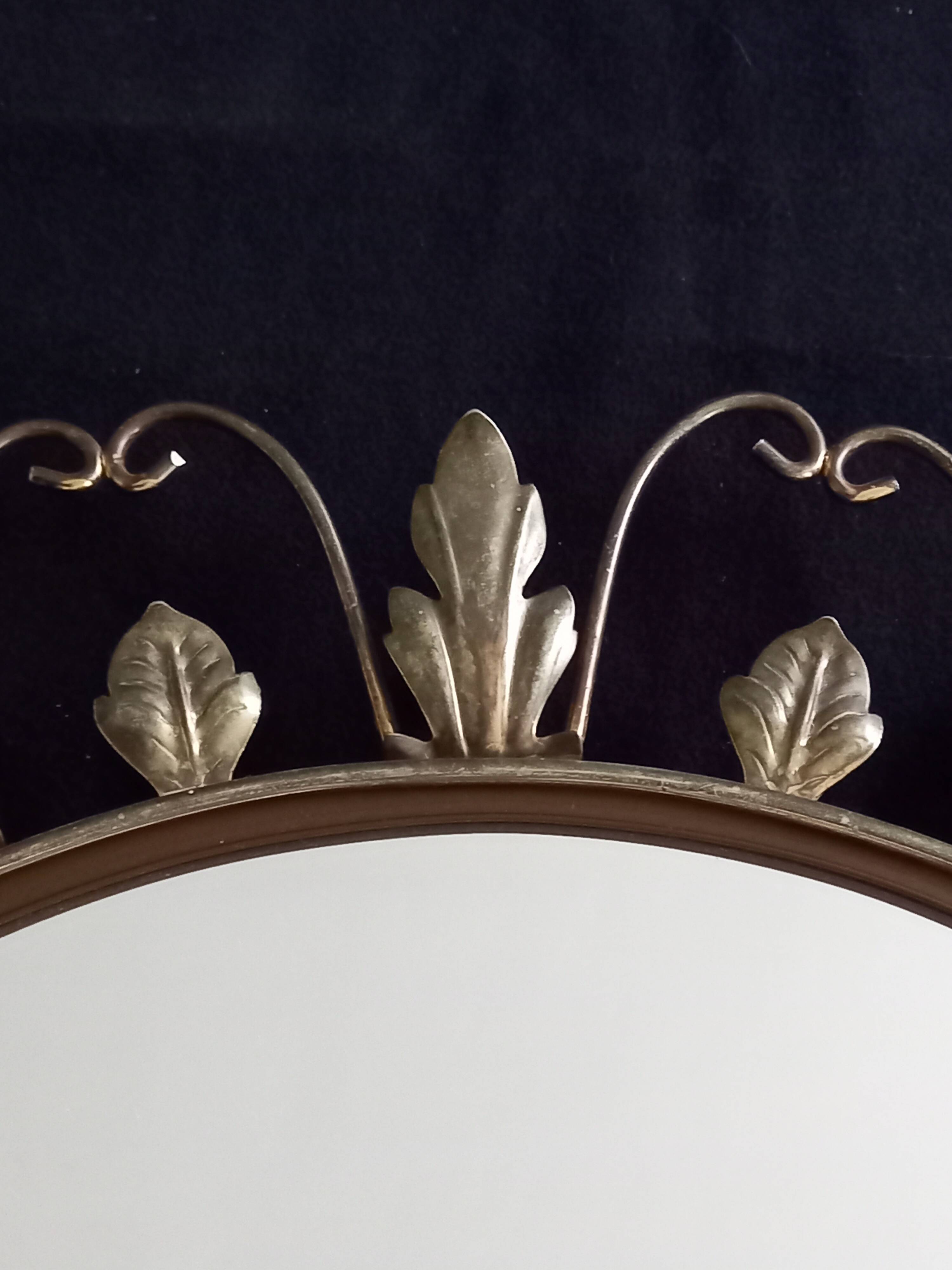 Large arched mirror with acanthus leaves and scrolls in gold metal from deknudt, 1960s