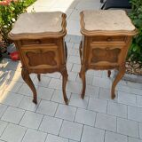 Louis XV bedside tables in beige marble