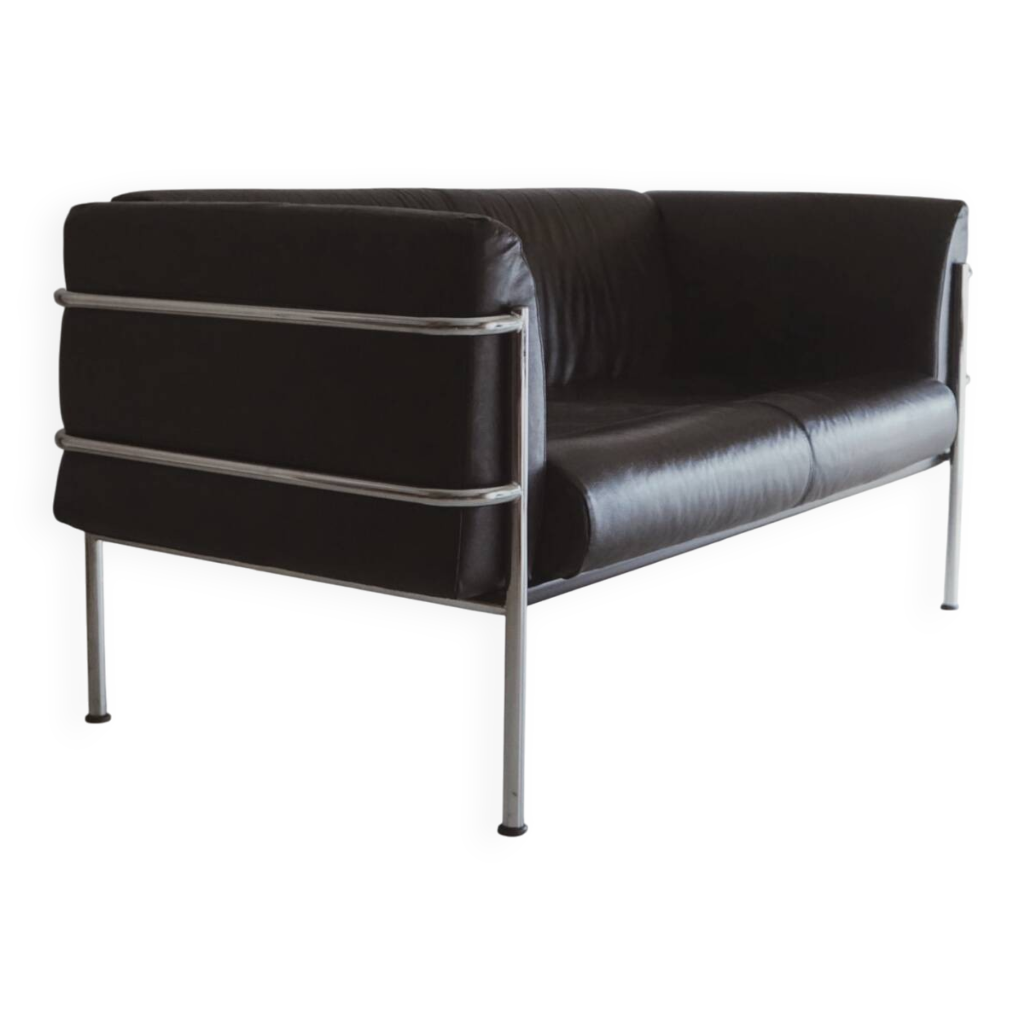 Scandinavian sofa - 2-seater leather and chrome - beke - vintage