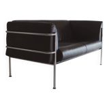 Scandinavian sofa - 2-seater leather and chrome - beke - vintage