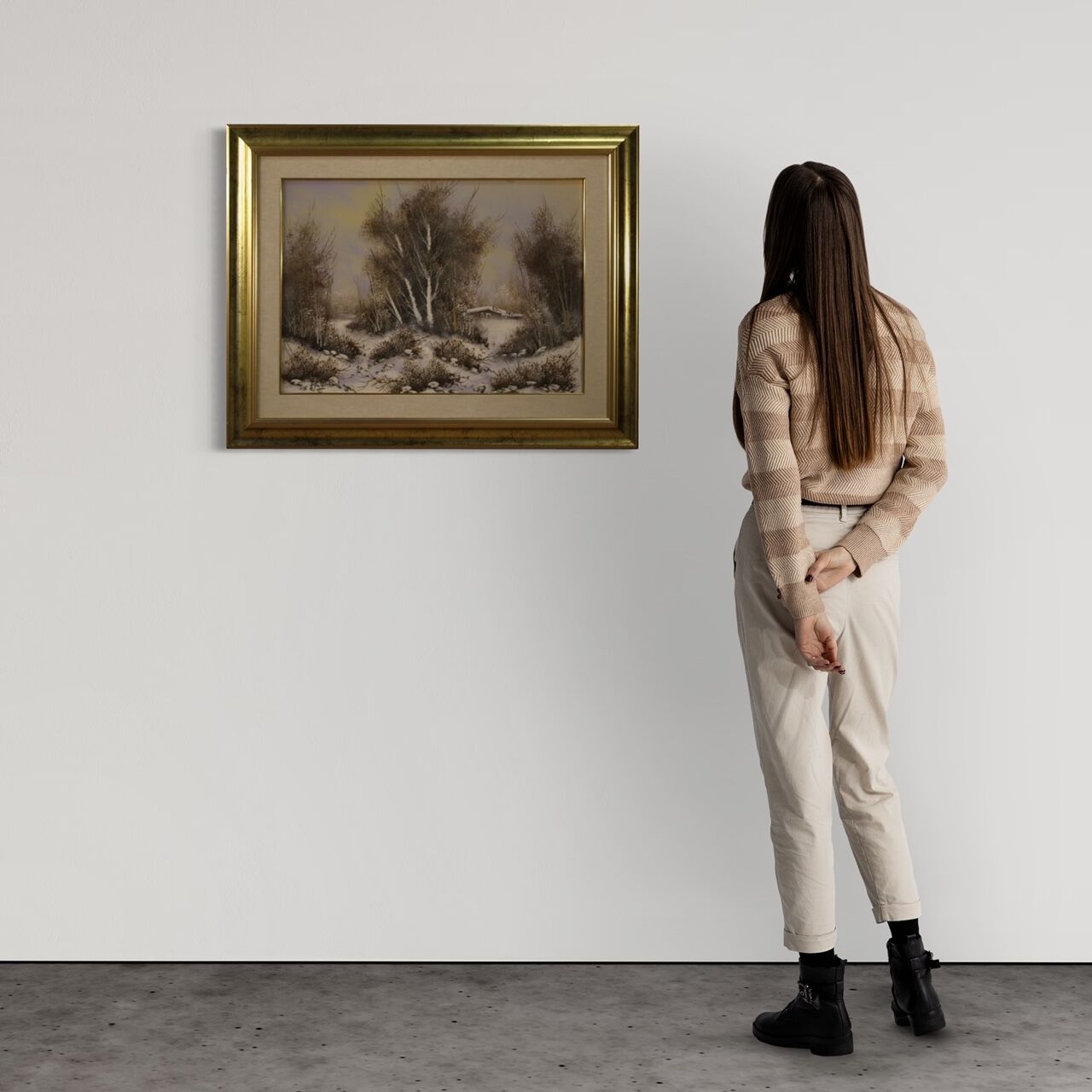 Italian winter landscape painting oil on canvas