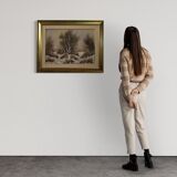 Italian winter landscape painting oil on canvas