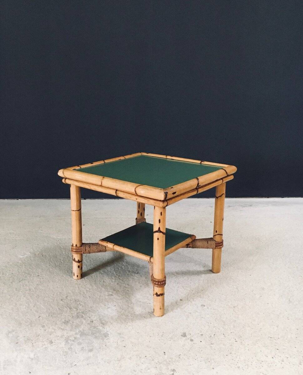 Mediterranean Bamboo Side Table in the style of Audoux Minet, France, 1950s