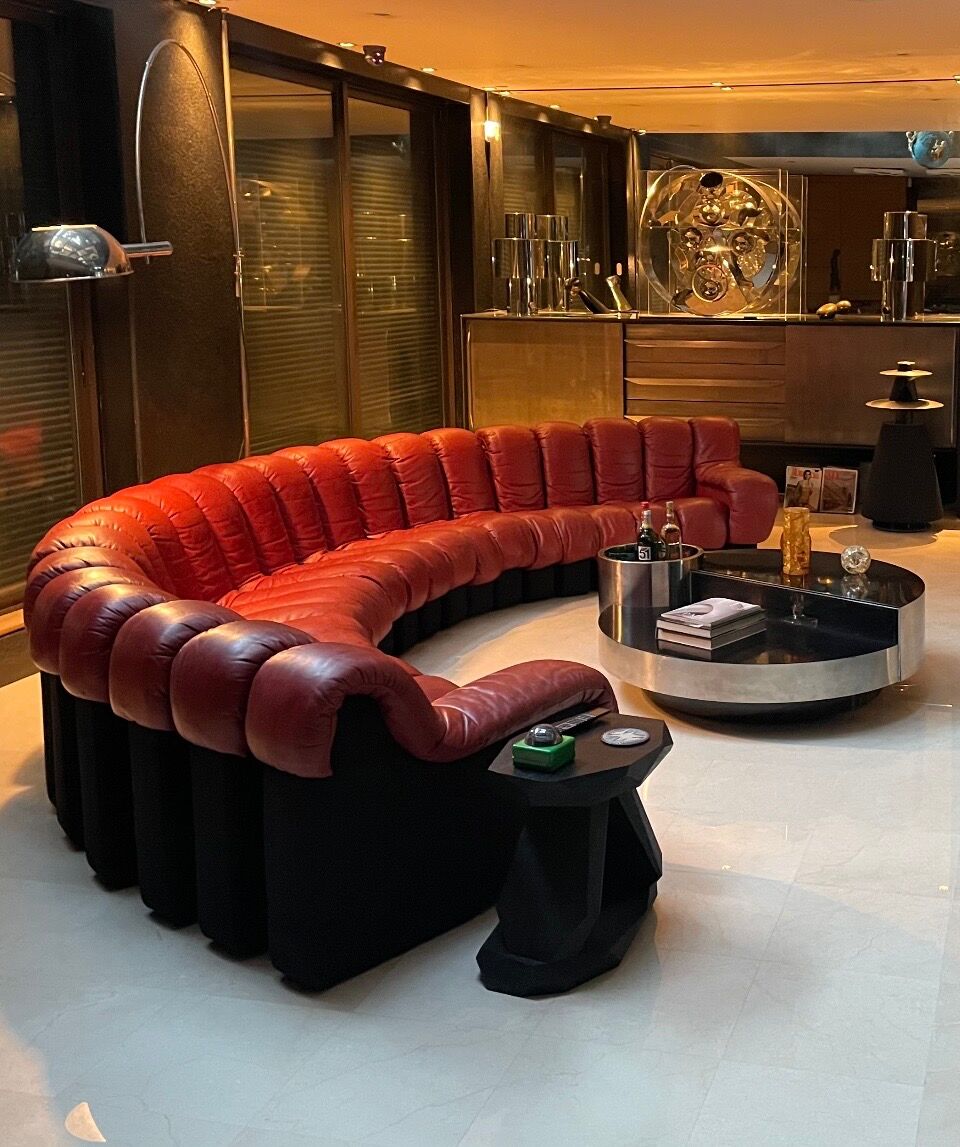 DS 600 model sofa or snake in dark red leather.