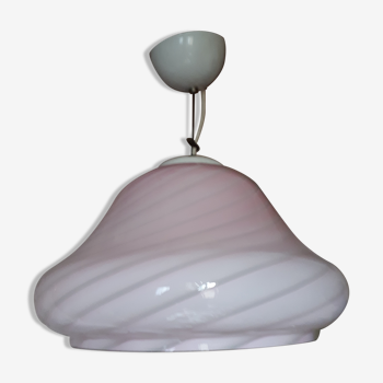 Lampe suspension rose verre vetri murano venini vintage 1960/1970