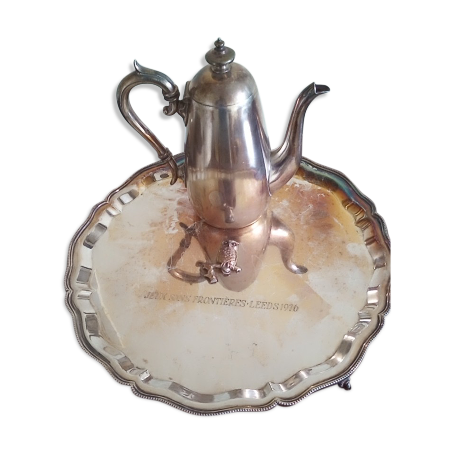 Tray and pourer - silver metal english