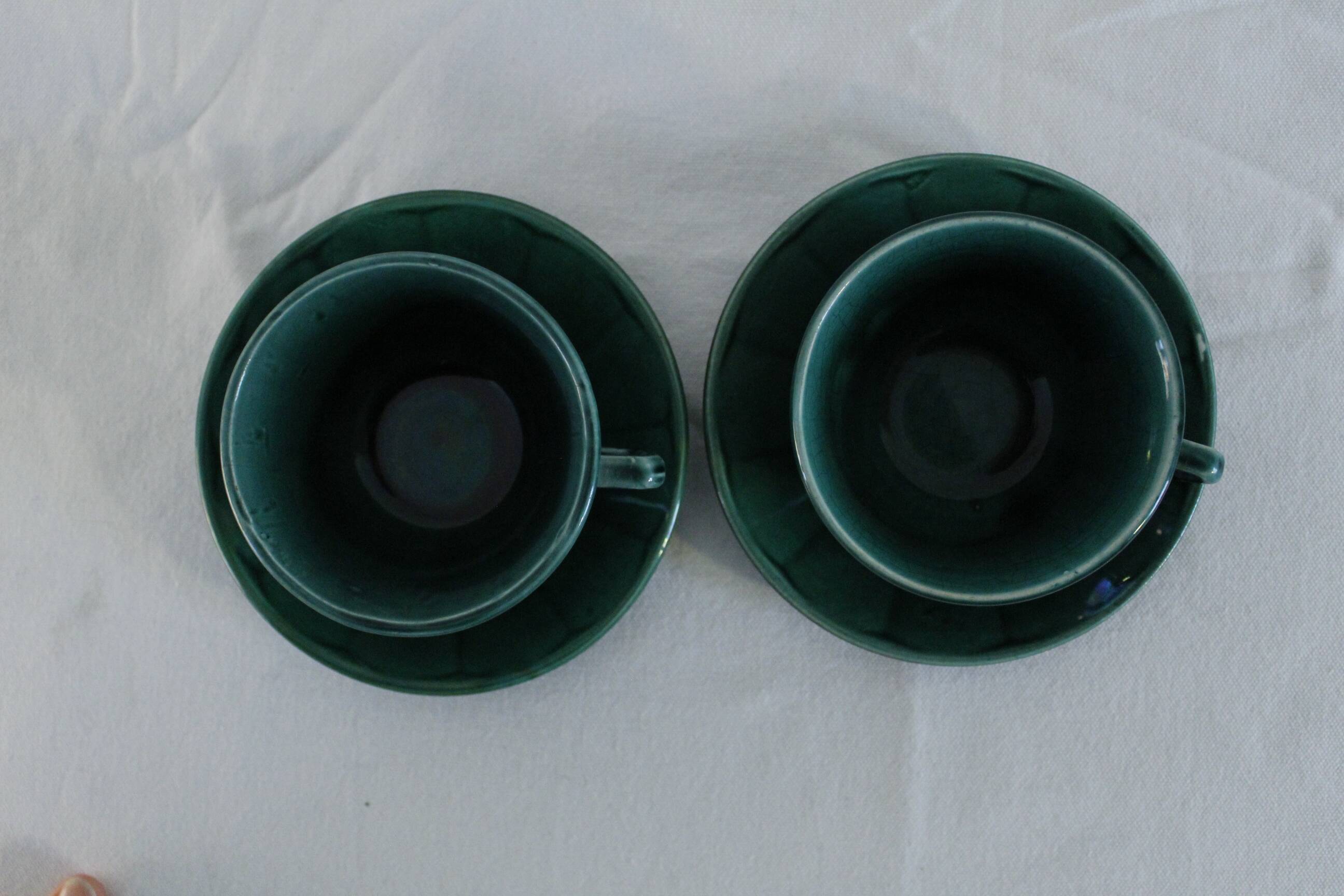 Set of 2 vintage green cups + saucers