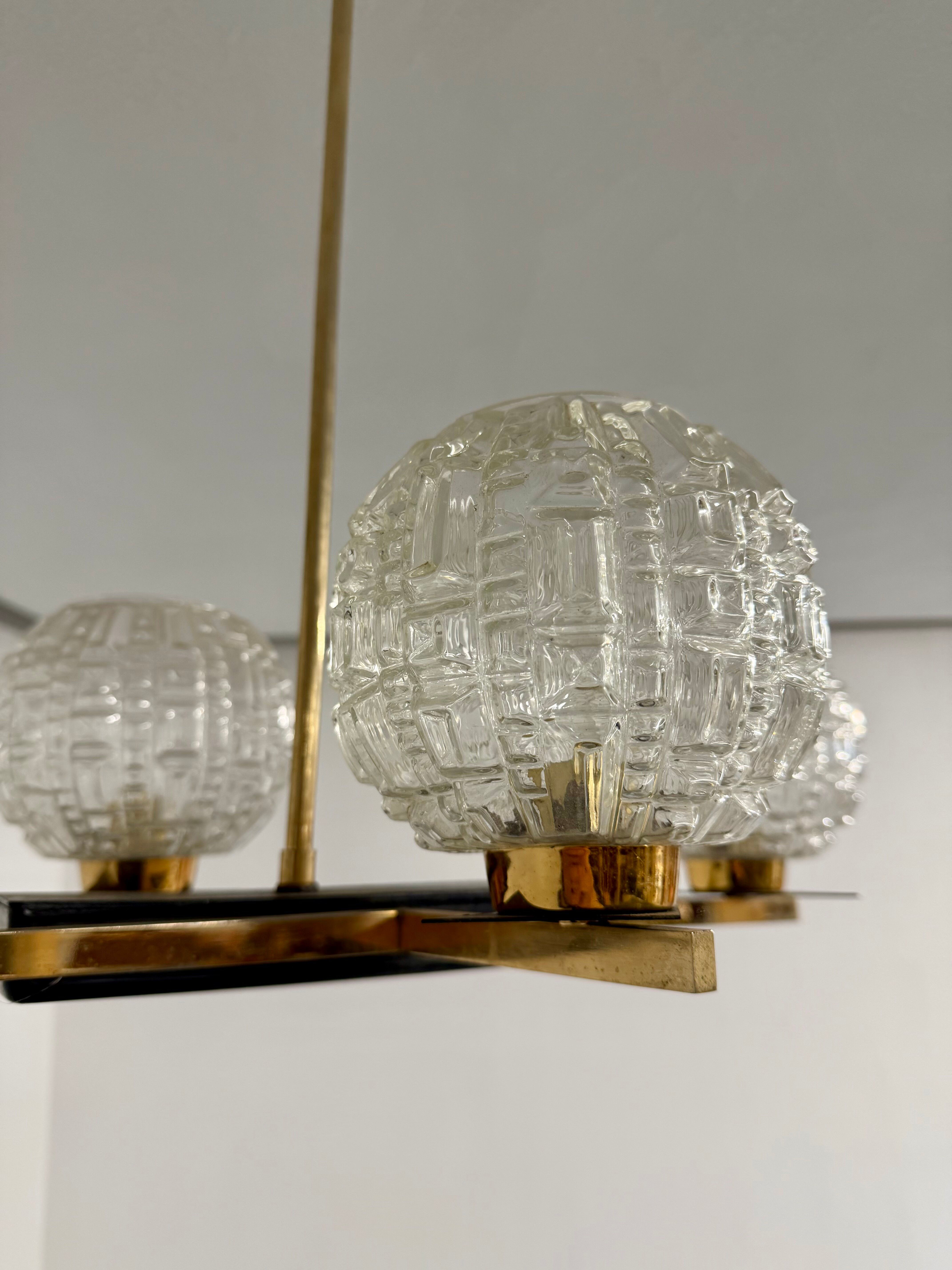 Lampe Suspension Maison Arlus 4 feux design français année 60