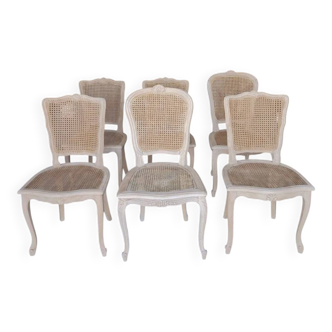 Lot de 6 chaises bois massif cannage revalorisées