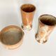 Two vintage stoneware cups and sugar bowl