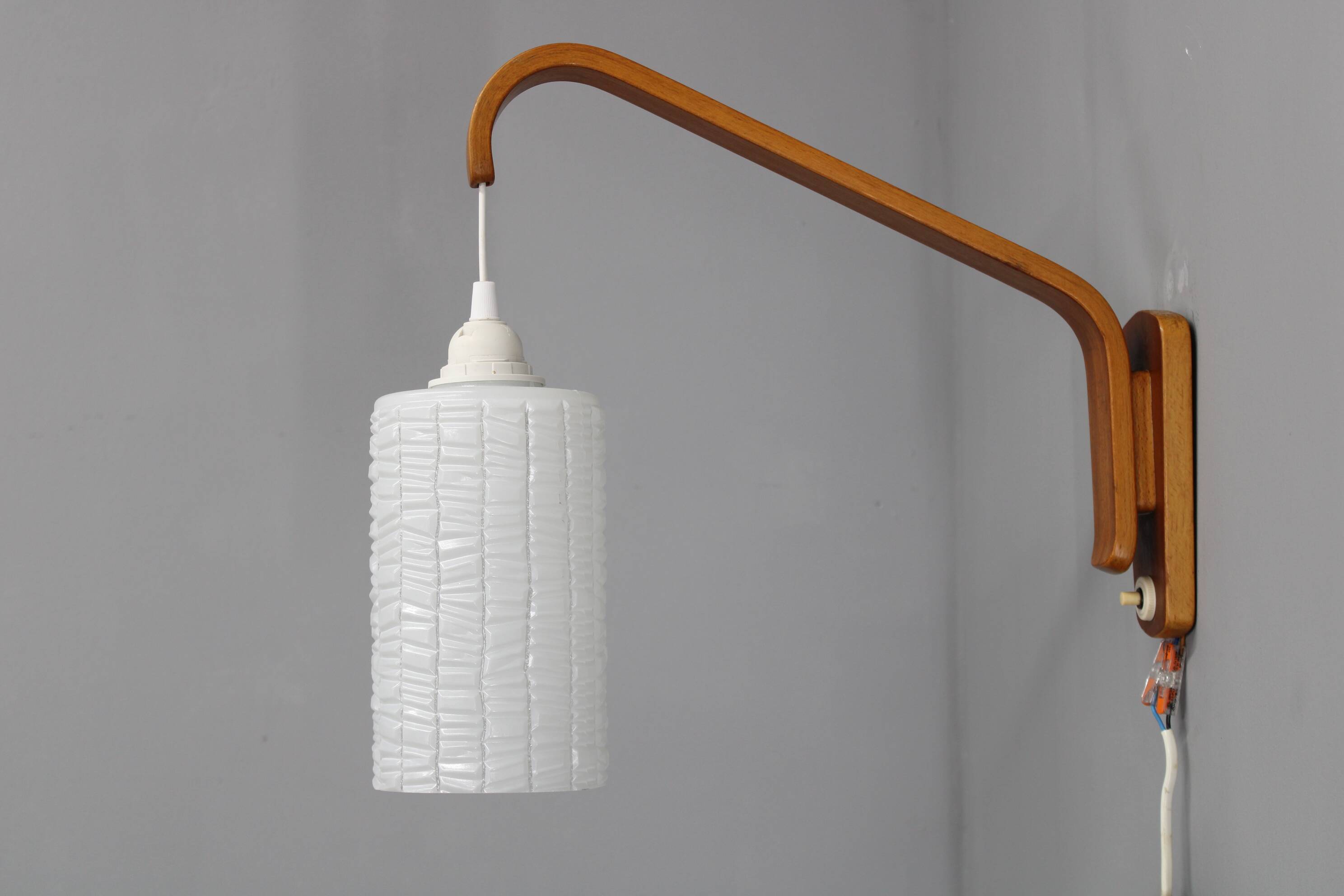 1960s Wooden Wall Lamp with Glass Shade, Czechoslovakia