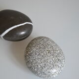 2 boxes in lithographed sheet metal in the shape of a pebble