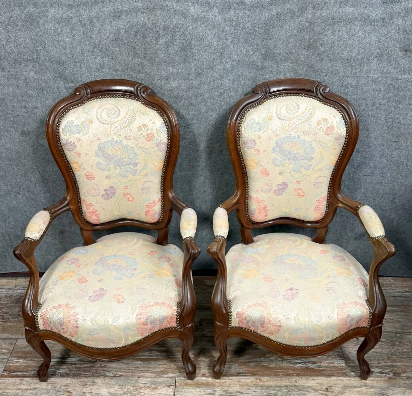 Pair of Napoleon III period mahogany armchairs