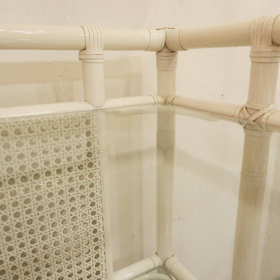 Pair of Lacquered canework shelves, Bamboo and Glass, 1980s - Italy