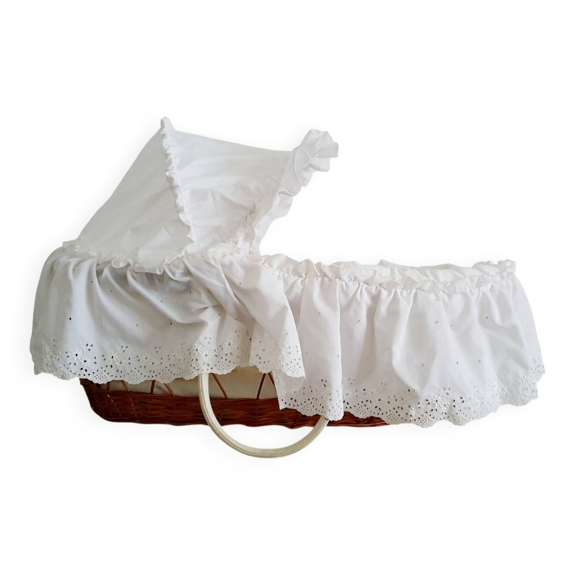 1970s rattan cradle/bassinet with hood and arch