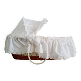 1970s rattan cradle/bassinet with hood and arch