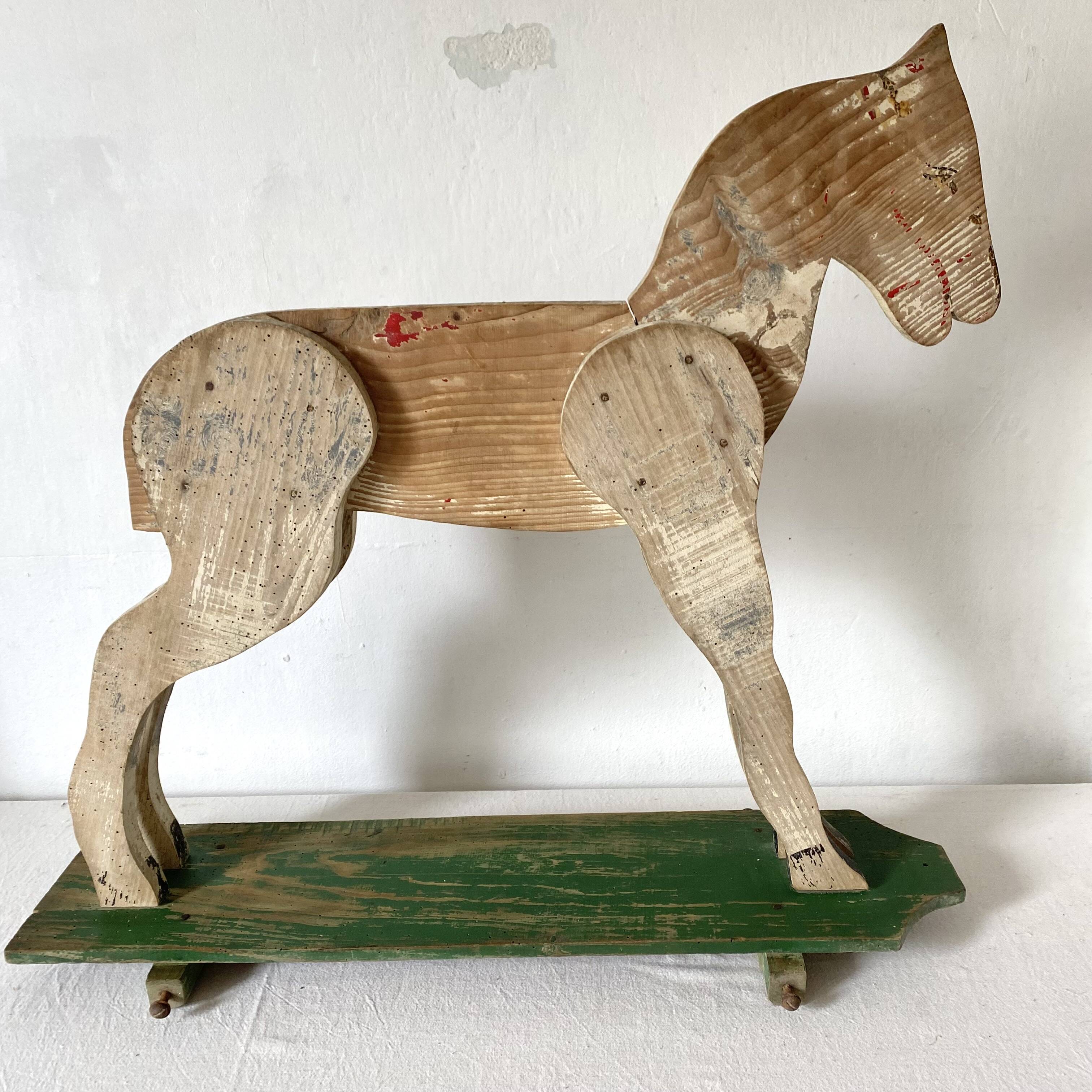 Wooden horse wall shelf, old toy