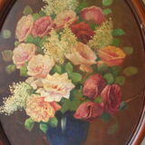 Painting on wood large bouquet of flowers signed stella 78 cm