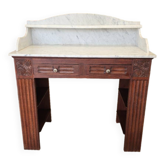 Dressing table, 2 drawers, solid wood and white marble, art deco