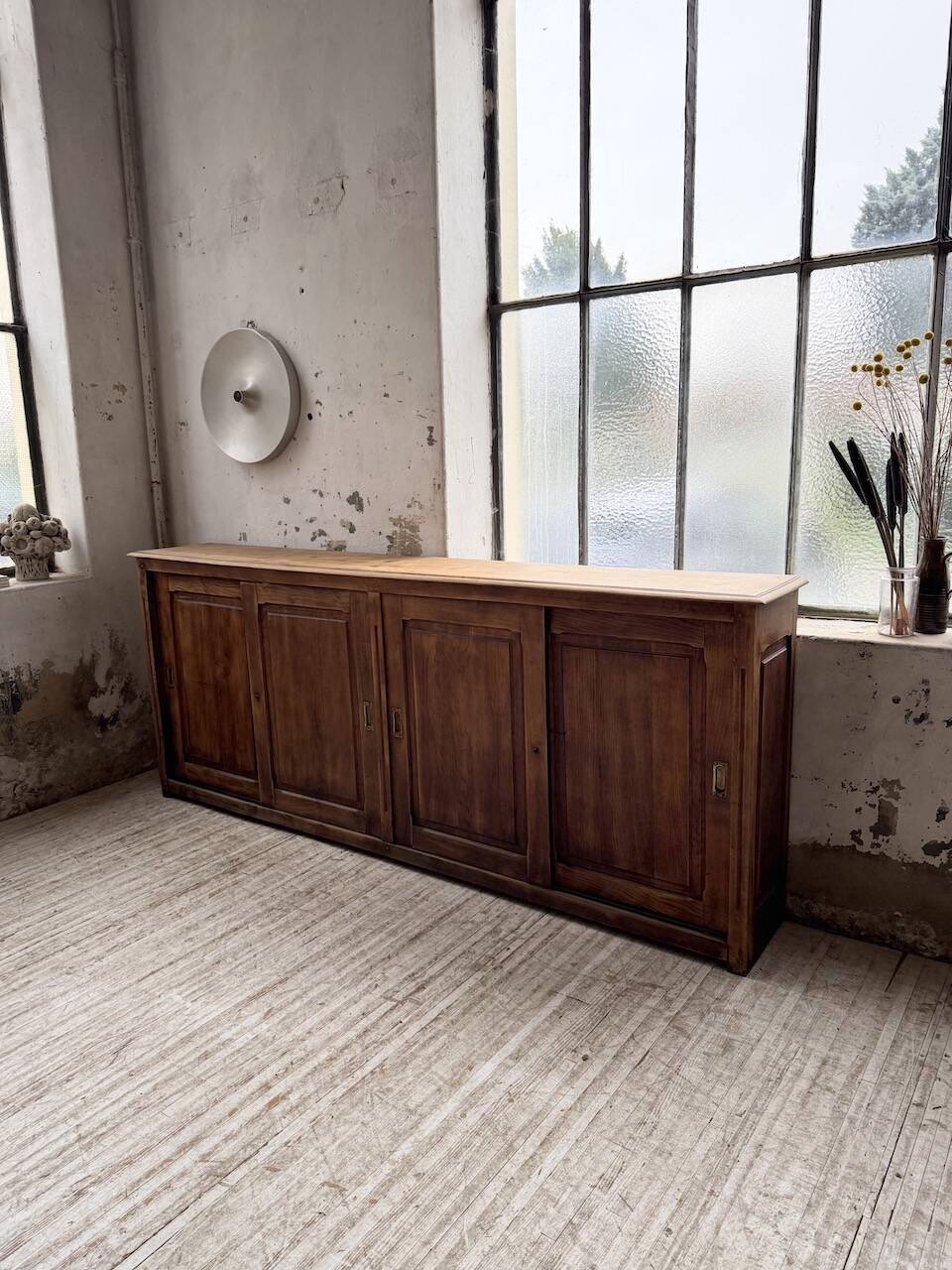XL oak workshop sideboard with sliding doors from 1900