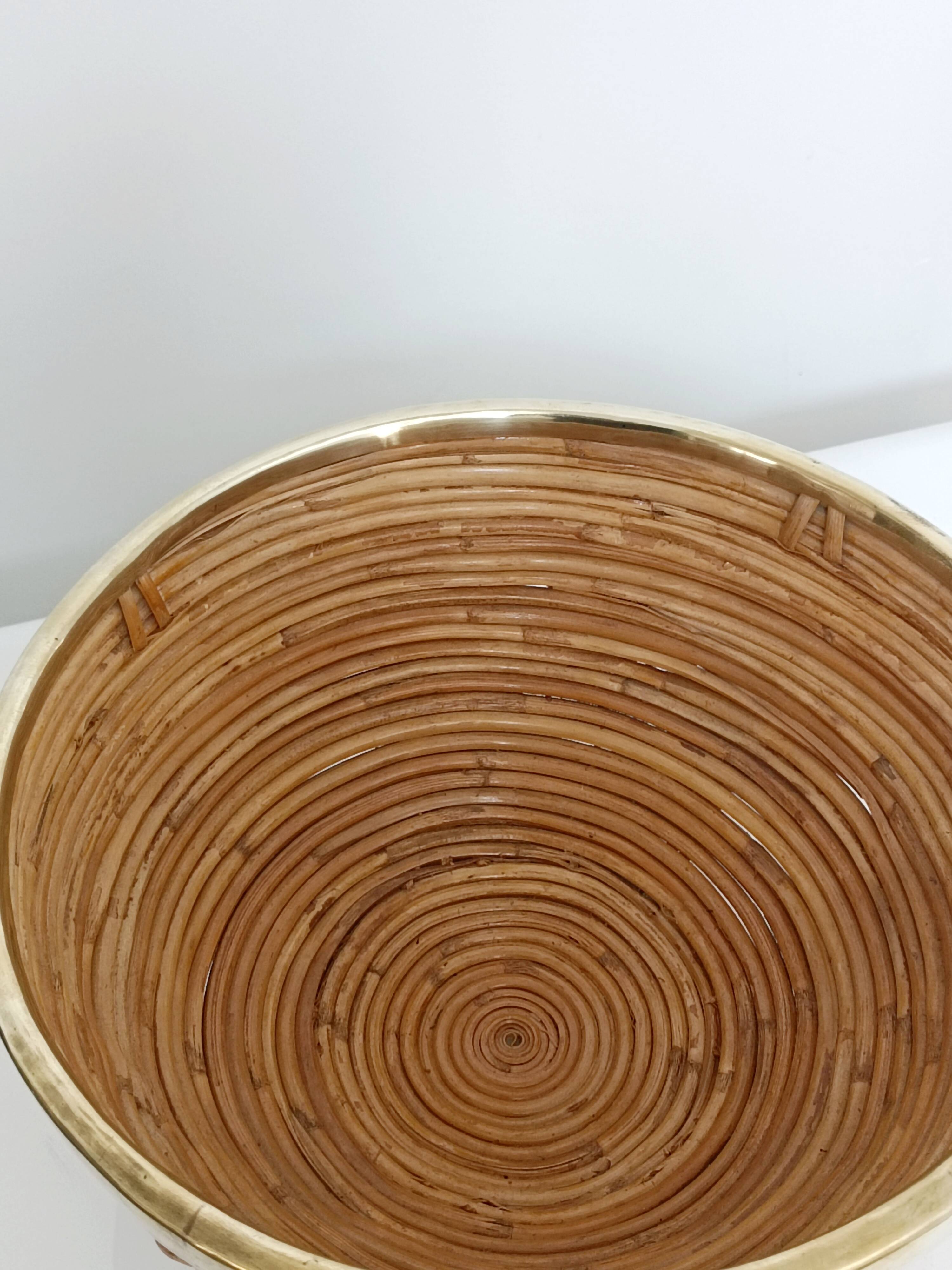 Rattan and brass fruit bowl 1970s