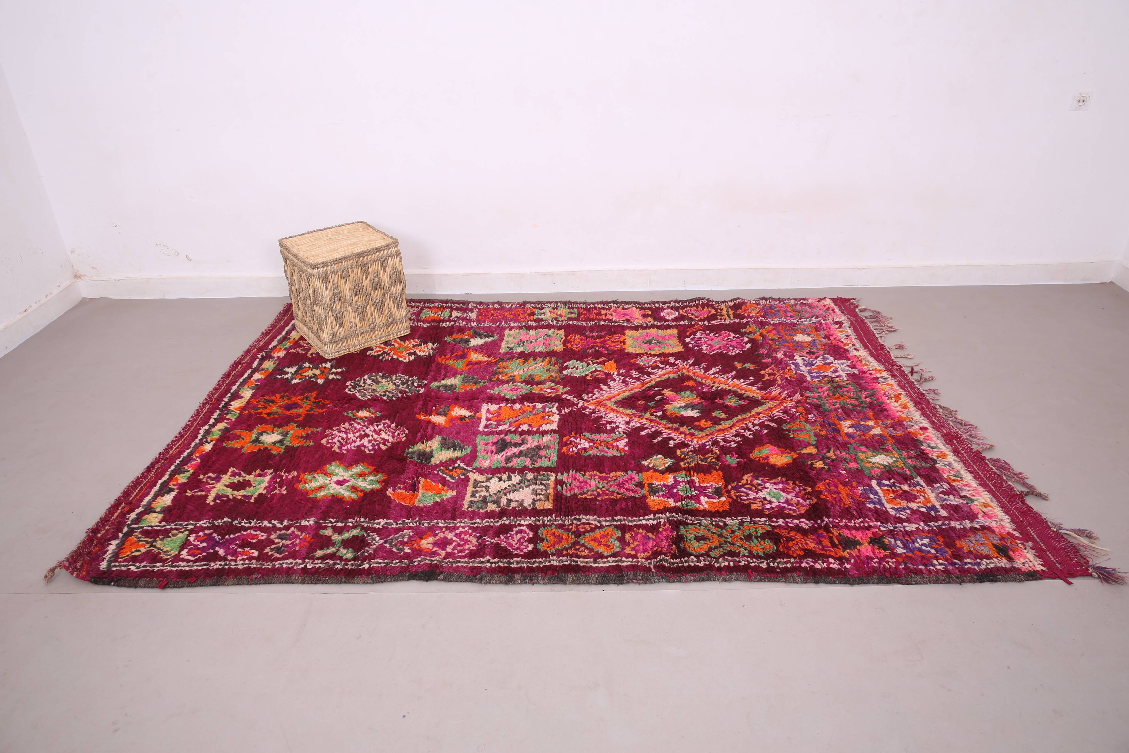 Tapis marocain bourgogne 177 x 261 cm - Tapis berbère vintage - Tapis en laine fait main