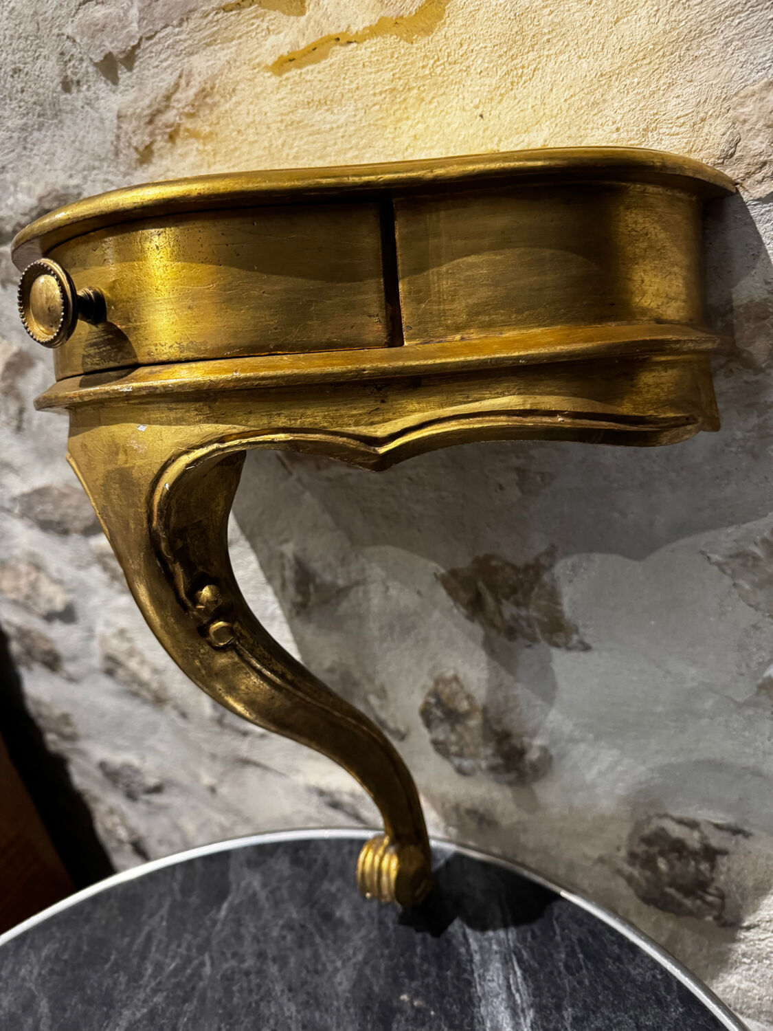 Italian wall console with vintage gilded wood shelf