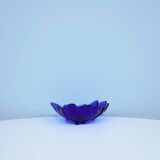 vintage blue glass bowl leaf shape