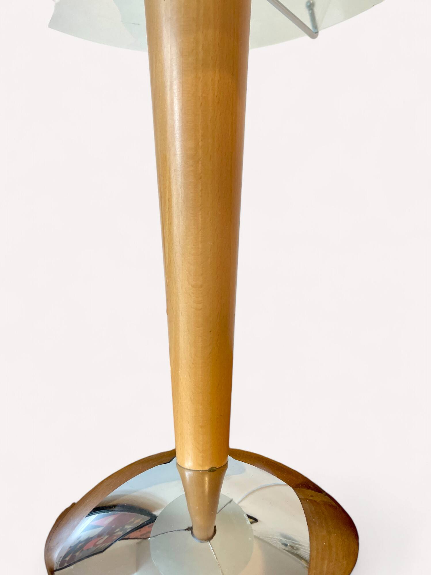 Chrome and wood mushroom lamp