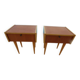 2 vintage scandinavian drawer nightstands with clamshell door