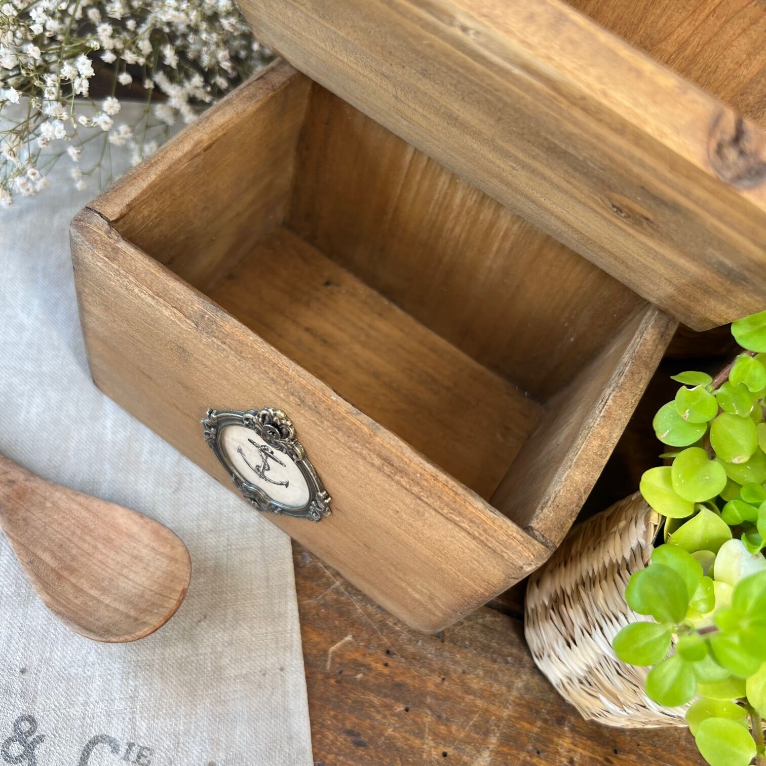 Salt box in raw wood