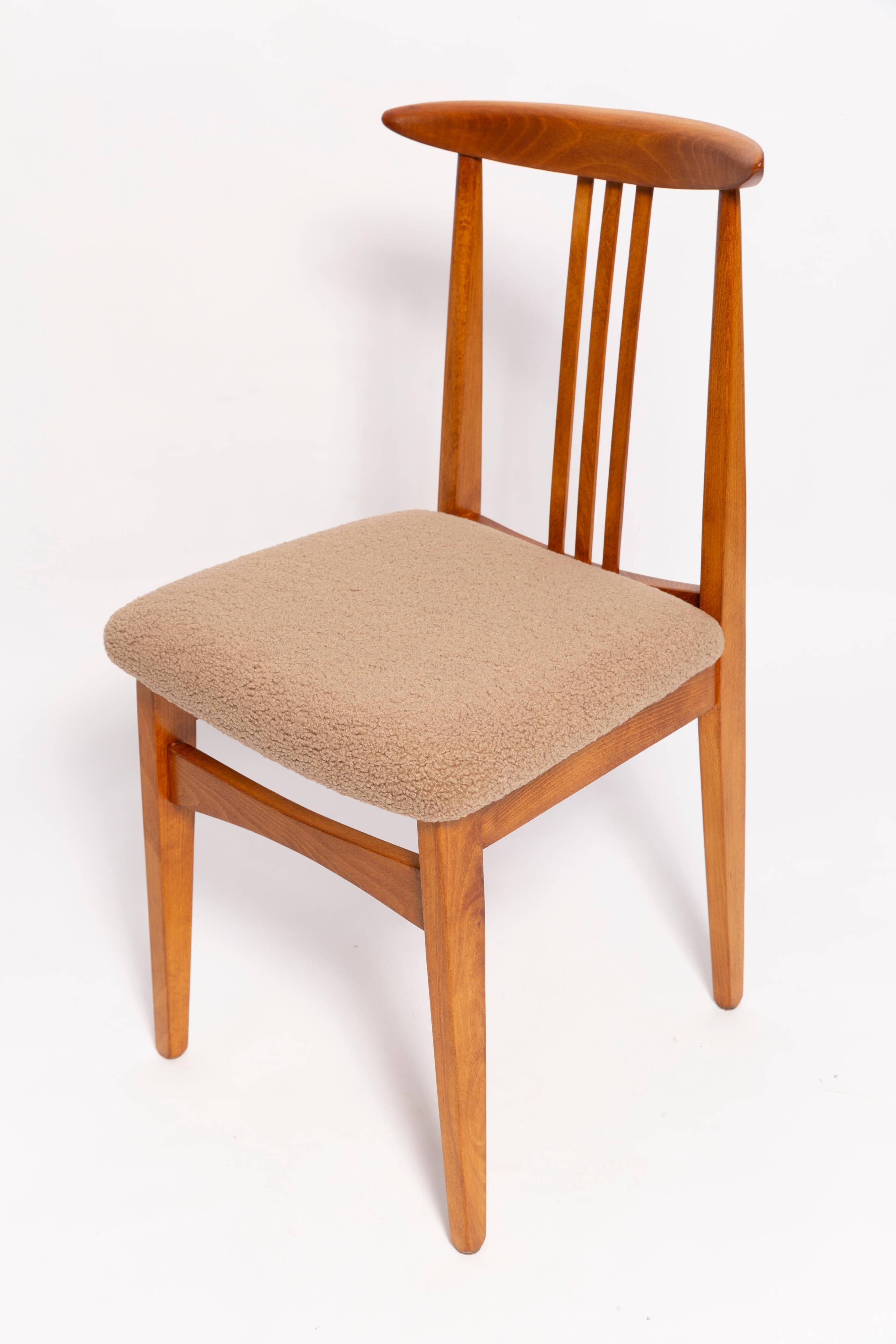 Mid-Century Latte Bouclé Chair, Medium Wood, M. Zielinski, Europe 1960s