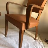 Pair of color wisky wood and skai armchairs 1950
