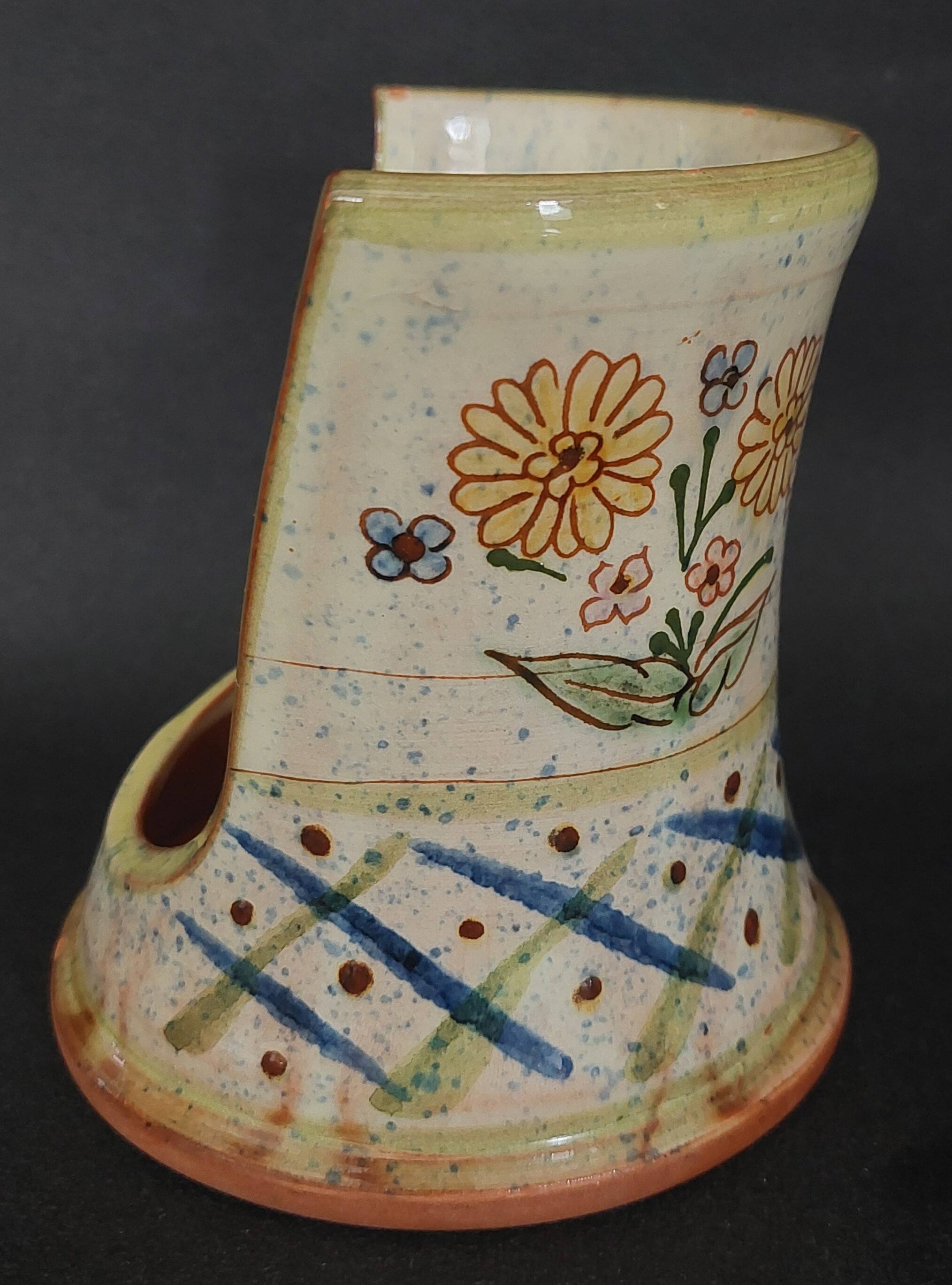 Ceramic tea light holder with signature to identify, 20th century