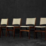 Vintage Scandinavian Modern Teak and Beige Wool Dining Chairs Model 89 by Erik Buch, 1950s, Set of 4
