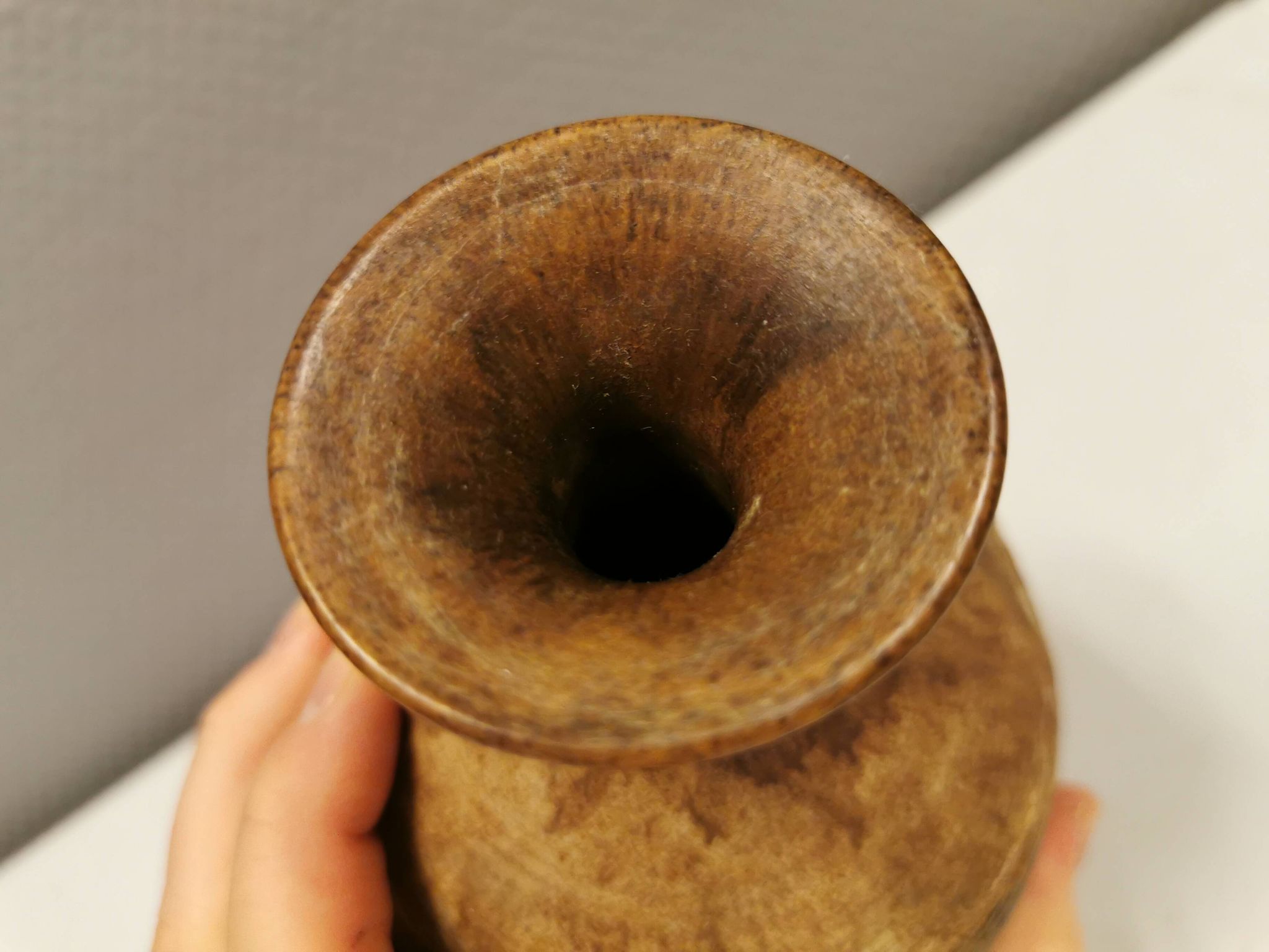 Ceramic vase in earthy/brownish/beige colours and tones. Judi Art, Denmark 1970s