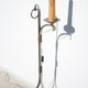 Wrought iron floor lamp Ryckaert JP, Wrought iron and leather floor lamp, living room lamp, 60's