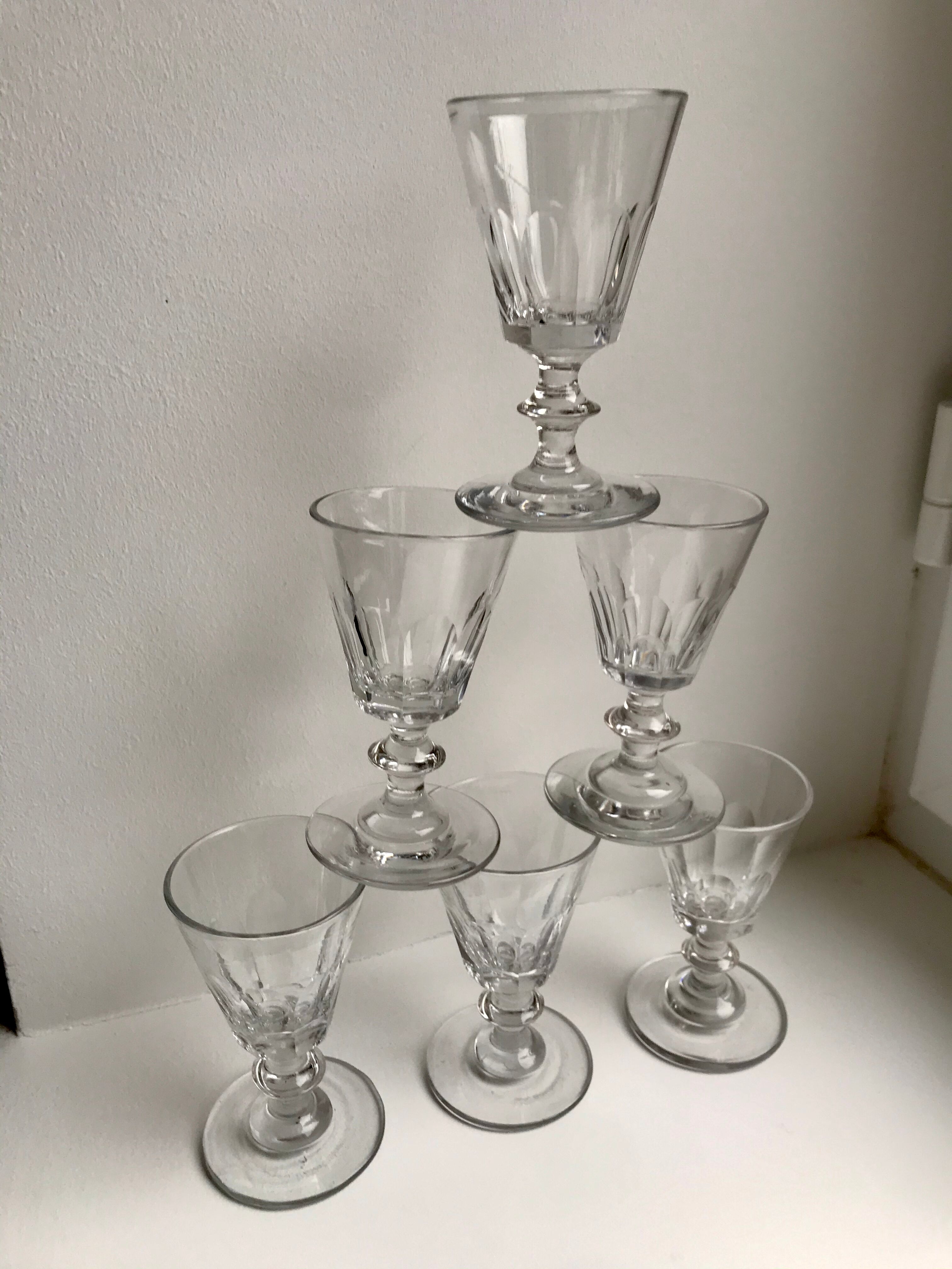 set of 6 glasses with crystal stems early twentieth