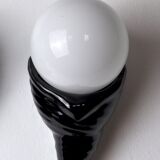 Black ceramic snail and white opaline sconce, France, 1980