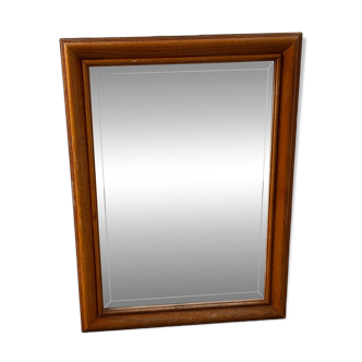 Miroir rectangulaire bois clair années 50 verre biseauté 83/62 cm