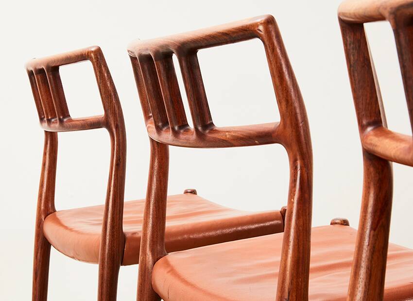 Niels Otto Moller Set of 8 Model 79 Dining Chairs in Rosewood and Leather for JL Mollers 1966